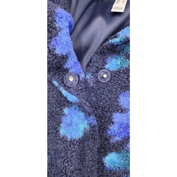 Isaac Mizrahi Live! Floral Printed Faux Fur Shearling Coat Navy QVC Size M - Picture 14 of 16